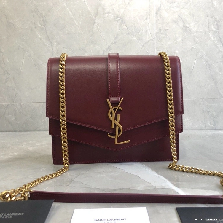 Tony Luxuries IN YSL LEATHER SULPICE MEDIUM BAG BURGUNDY CHAIN 0815